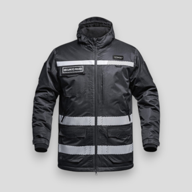 Parka hardshell avec flap Sécurité Privée et bandes HV WF 150 Sécu-One - Noir - A10 Equipment Parka hardshell avec flap Sécurité Privée et bandes HV WF 150 Sécu-One - Noir - A10 Equipment