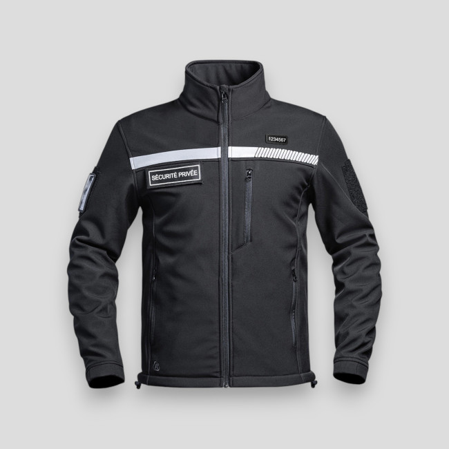 Softshell jacket with HV tape and flap Private Security Sécu-One - Black - A10 Equipment