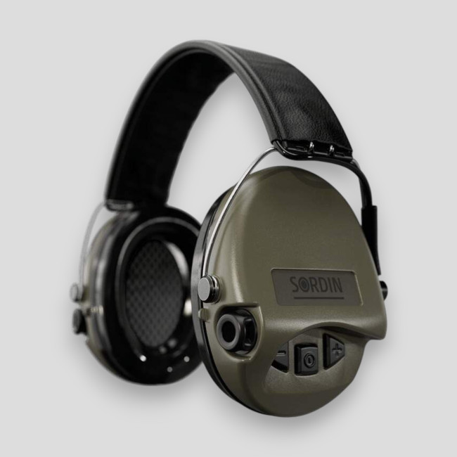 Auriculares de protección auditiva con diadema de cuero negro Supreme Pro-X SLIM (SNR: 26db) - Verde Oliva - MSA Sordin