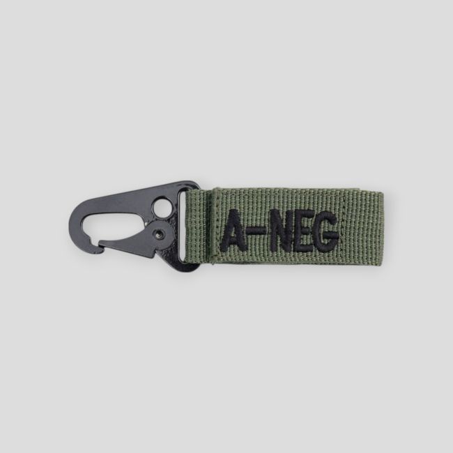 Porte-clé mousqueton groupe sanguin A- vert olive - Ares