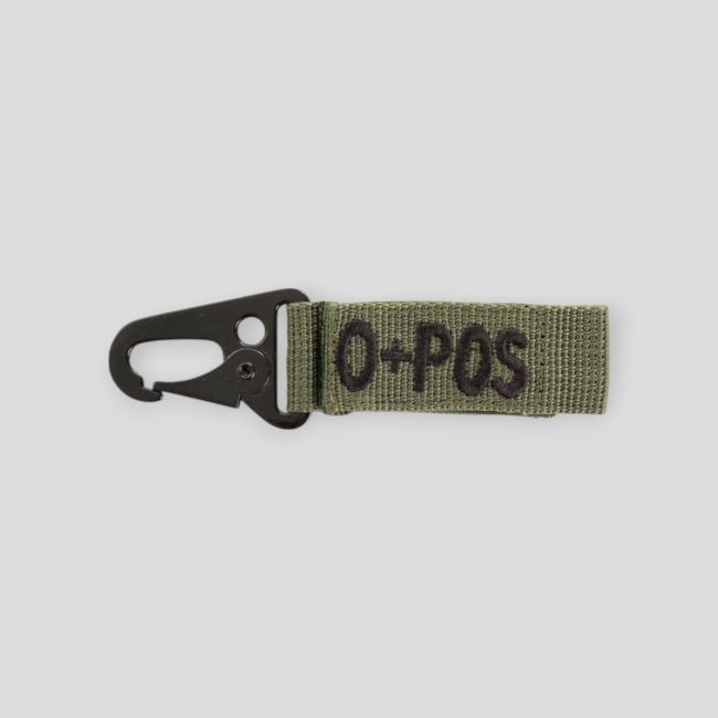 Porte-clé mousqueton groupe sanguin O+ vert olive - Ares