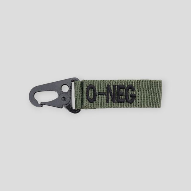 Olive green blood type O- carabiner keychain - Ares