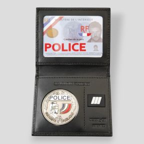 Porta tessere in pelle con alloggiamento per grado e medaglia - Nero - GK