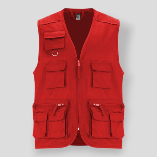 Chaleco de trabajo multibolsillos con cuello en V Venera - Rojo - Roly