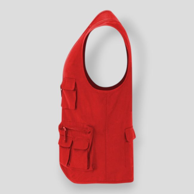 Chaleco de trabajo multibolsillos con cuello en V Venera - Rojo - Roly