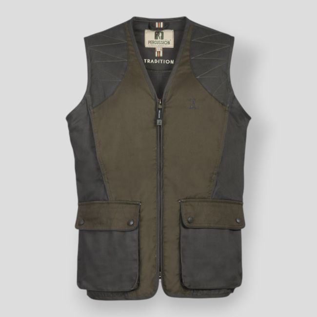 Gilet de chasse Tradition avec logo brodé - Kaki - Percussion