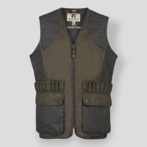 Gilet de chasse Tradition avec logo brodé et cartouchière - Kaki - Percussion