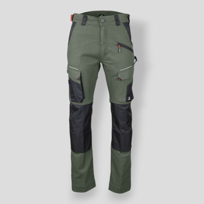Pantalon stretch bicolore avec poches genouillères MEMORY - Kaki/Noir - LMA