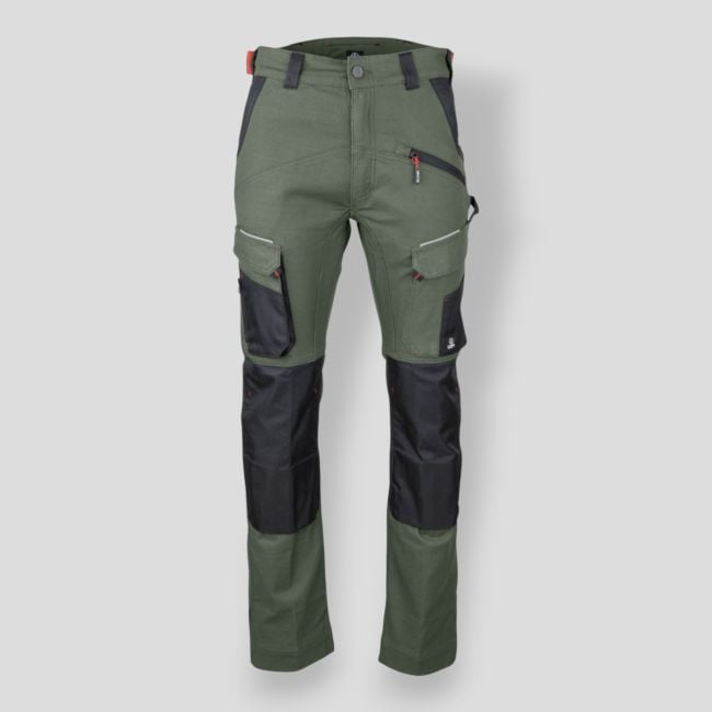 Pantalon stretch bicolore avec poches genouillères MEMORY - Kaki/Noir - LMA