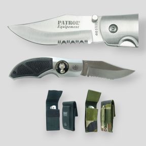 Rangers Messer (8,5cm Klinge) mit Gendarmerie GD Abzeichen und Scheide - Camo CE - Patrol Equipement