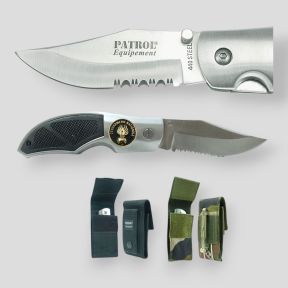 Rangers Messer (8,5cm Klinge) mit Gendarmerie GM Abzeichen und Scheide - Camo CE - Patrol Equipement