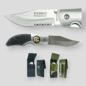 Rangers Messer (8,5cm Klinge) mit Feuerwehr-Abzeichen und Scheide - Camo CE - Patrol Equipement