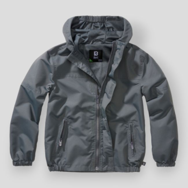 Kinder-Sommer-Windjacke mit Reißverschluss anthrazit - Brandit