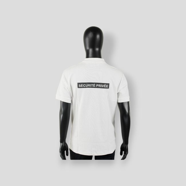 Polo en coton Sécurité Blanc avec fenêtre matricule à broder - CityGuard