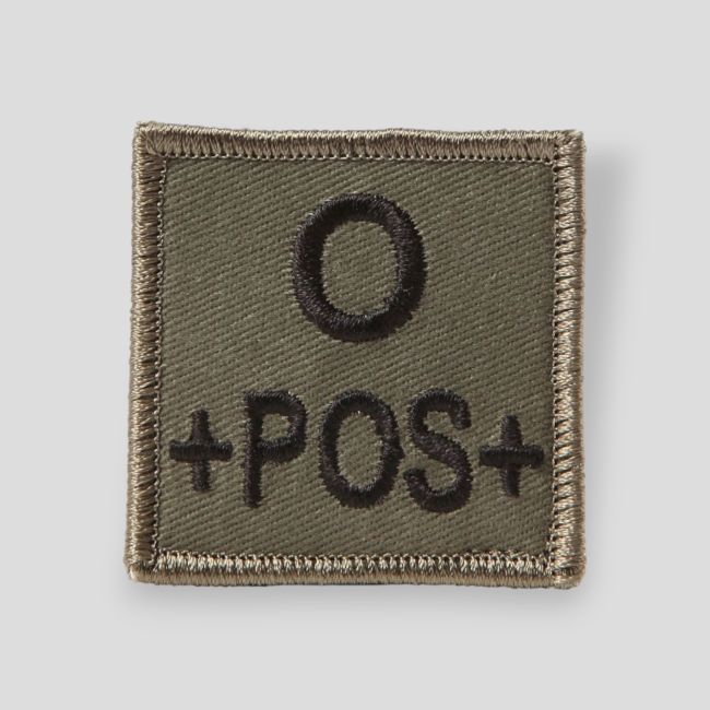 Patch carré Tissu 3D groupe sanguin O+ avec velcro - Vert Olive