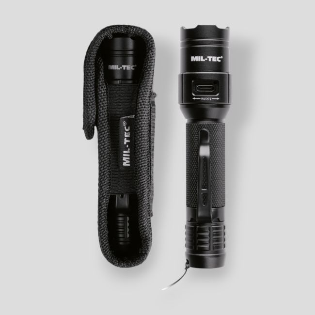 Taktische wiederaufladbare Taschenlampe (450 Lumen) - Schwarz - Mil-Tec