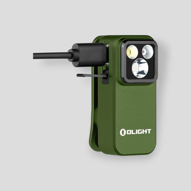 Lampe pour gilet tactique avec lumière rouge (500 lumens) Oclip Pro - Vert Olive - Olight