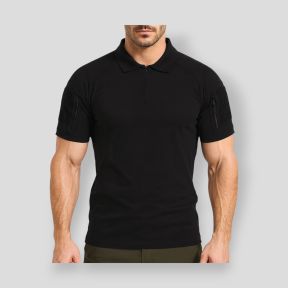 Polo de manga curta respirável com gola de fecho Tropper - Preto - OPEX