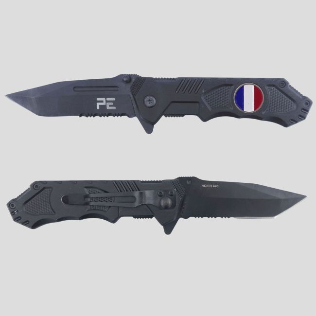 Cuchillo Survival (hoja 8,5cm) Francia con funda - Negro - OPEX