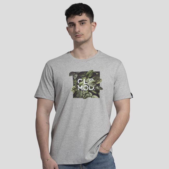 T-Shirt Leaves - Grau Meliert - CloMod
