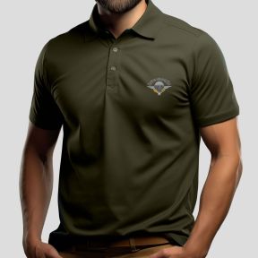 Polo à manches courtes sérigraphié Troupes Aéroportées - Vert Olive - OPEX