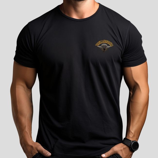 T-shirt haftowany Troupes Aéroportées - Czarny - OPEX