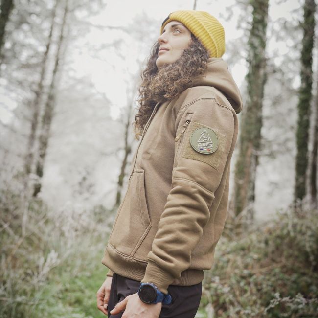 Sweatshirt met capuchon en rits coyote - Ares