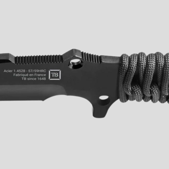 Cuchillo Le Maraudeur paracord 550 (hoja lisa) + funda kydex sin fijación molle - Negro - TB Outdoor