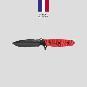 Faca Le Maraudeur G10 toxificado (lâmina serrilhada) + estojo kydex sem fixação molle - Vermelho - TB Outdoor