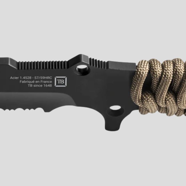 Coltello Le Maraudeur paracord 550 (lama serrated + fodero kydex senza attacco molle - Coyote brown - TB Outdoor