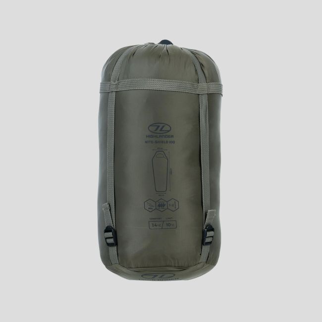 Śpiwór mumia Nite Shield 100 (10 do 14°C i +) - Zielony Oliwkowy - Highlander