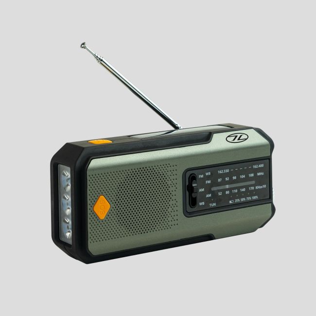 Radio/latarka/zewnętrzna bateria awaryjna ładowalna (USB-C/Dynamo/Słoneczna) - Zieleń Oliwkowa - Highlander Outdoor