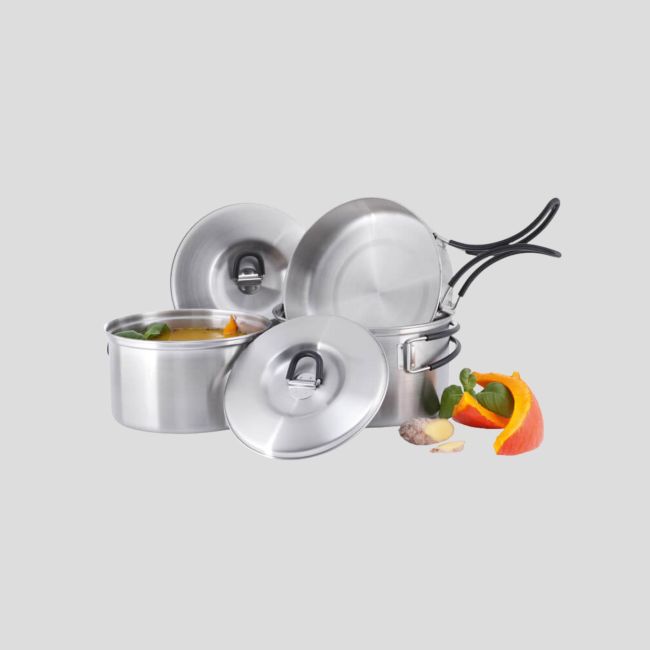 Cookset 1 sarten + 2 cacerolas con tapas - Acero inox - Tatonka