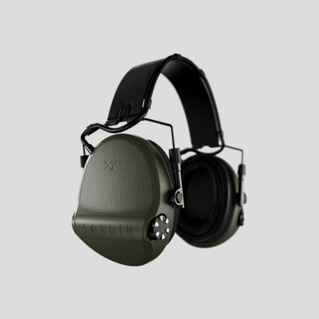 Cuffia antirumore con archetto in pelle nera e anelli in gel Suprême X2 (SNR: 29 dB) - Verde Oliva - MSA Sordin