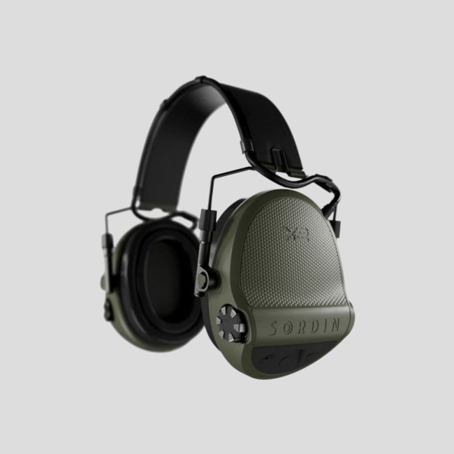 Protetor auricular com arco de cabeça em couro preto e anéis de gel Suprême X2 (SNR: 29 dB) - Verde-Oliva - MSA Sordin