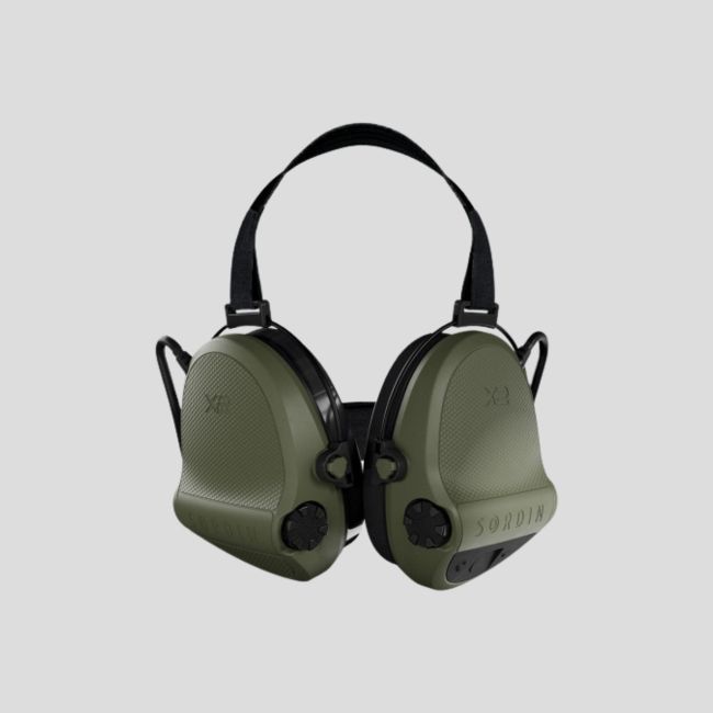 Casque anti-bruit avec serre-nuque en tissu noir et anneaux en gel Suprême X2 (SNR : 29db) - Vert Olive - MSA Sordin