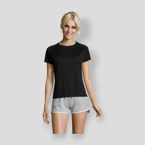 T-shirt de mangas curtas raglan Sporty feminino - Preto - Sol's
