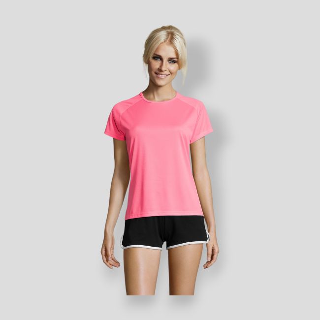 T-shirt de mangas curtas raglan Sporty feminina - Rosa Fluo - Sol's