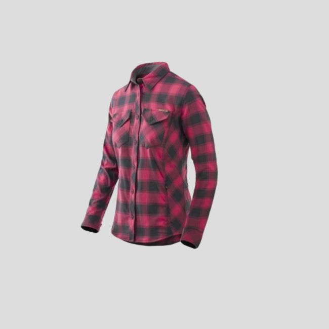 Camisa feminina Marigold - Xadrez coral e carmesim - Helikon