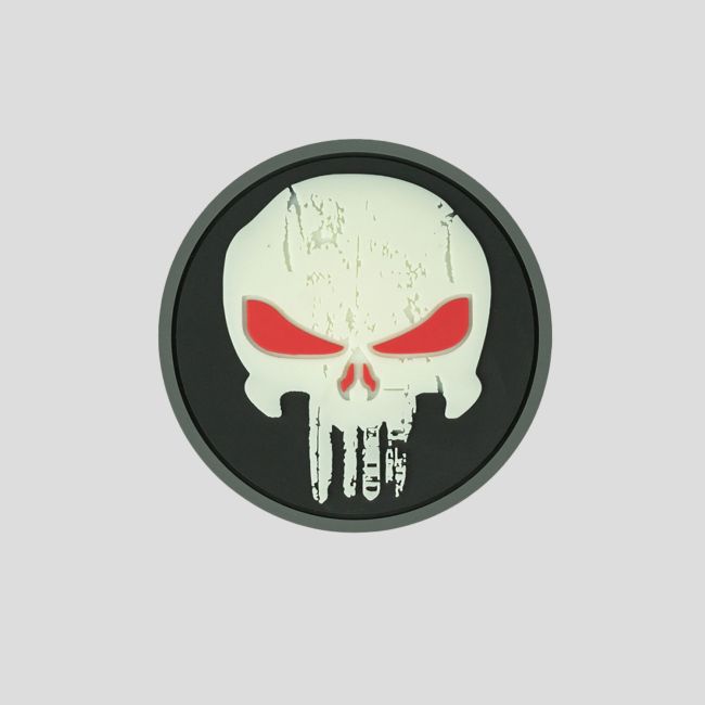 Patch 3D em PVC fosforescente com velcro Punisher olhos vermelhos - 101 Inc