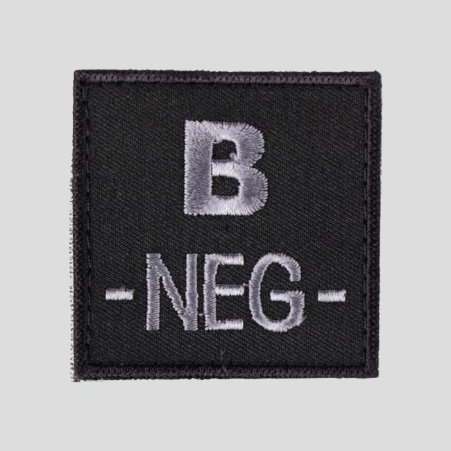 Patch carré Tissu 3D groupe sanguin B- avec velcro - Noir