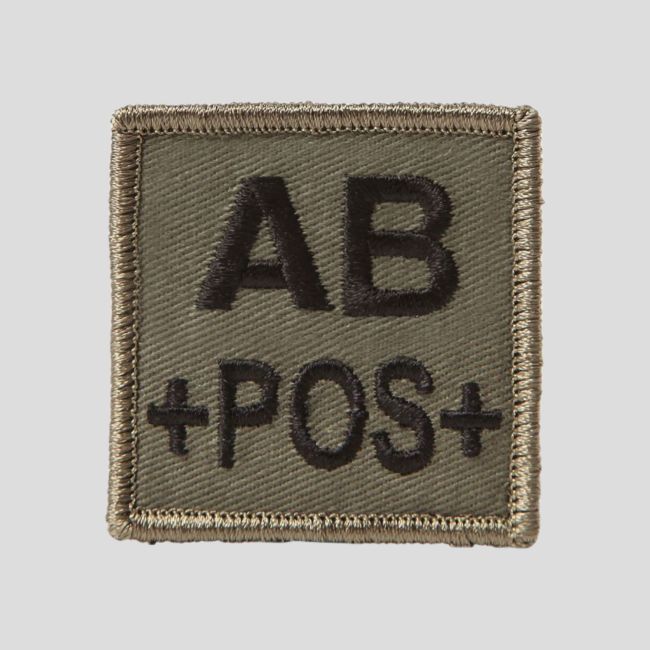 Patch carré Tissu 3D groupe sanguin AB+ avec velcro - Vert Olive