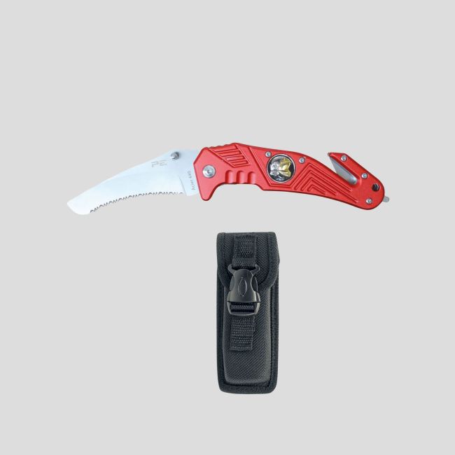 Gurtschneider- und Glasbrecher-Messer (Klinge 8,5 cm) Feuerwehr mit Etui - Rot - Patrol Equipement