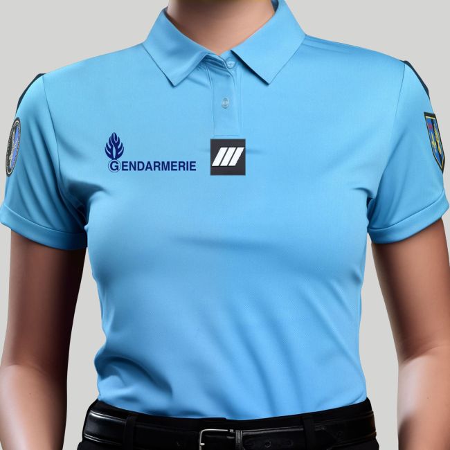 Polo manga corta Cooldry con velcro Gendarmería mujer - Azul Cielo - Patrol Equipement