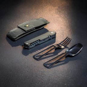 Baroudeur Messer (ausgehöhlte Klinge) + Besteck - Khaki - TB Outdoor