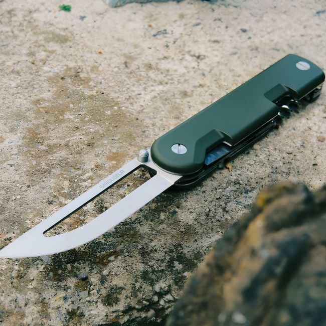 Baroudeur Messer (ausgehöhlte Klinge) + Besteck - Khaki - TB Outdoor
