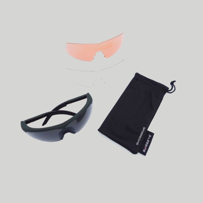 Tactische bril Raptor (kit 3 glazen Kleurloos/Gerookt/Oranje) - Olijfgroen - Swisseye