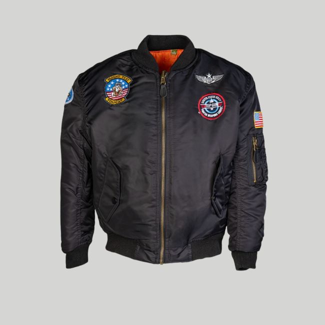 Cazadora bomber MA1 con parches infantil - Negro - Mil-Tec