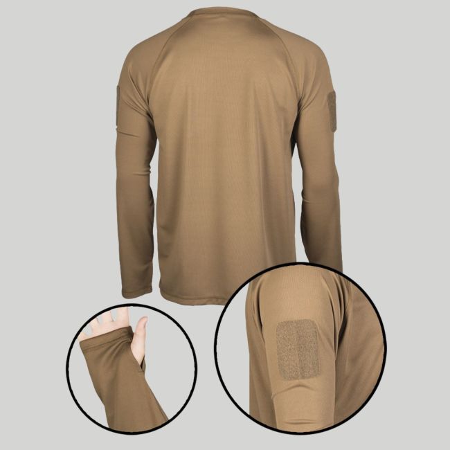 T-shirt tática Quick Dry de mangas compridas - Coyote Escuro - Mil-Tec