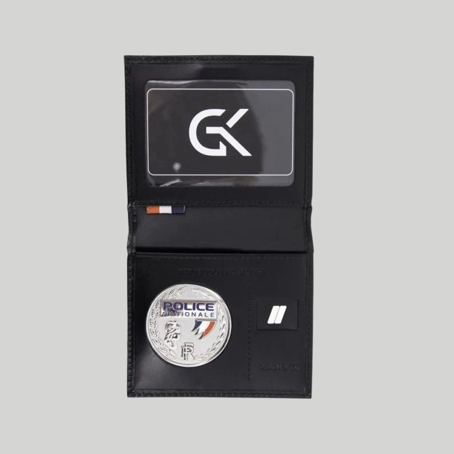 Porte-cartes en cuir avec emplacement grade et médaille - Noir - GK